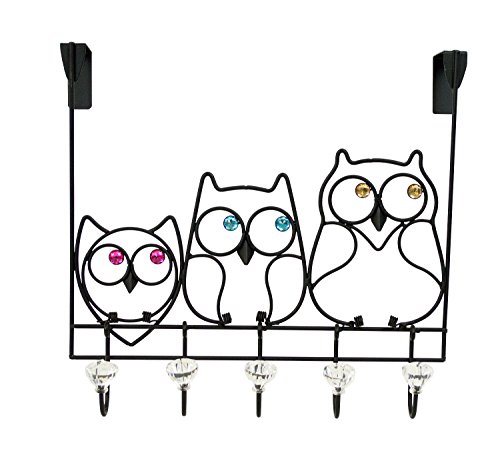 Boston Warehouse Over The Door Accessory Holder with Five Jeweled Knobs, Jeweled Owl