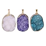 Zhenhui 3 Pieces Exaggeration Irregular Natural Drusy Necklace Pendant for DIY Jewelry Making Oval Shaped Agate Stone Pendant Valentine's Day Gift