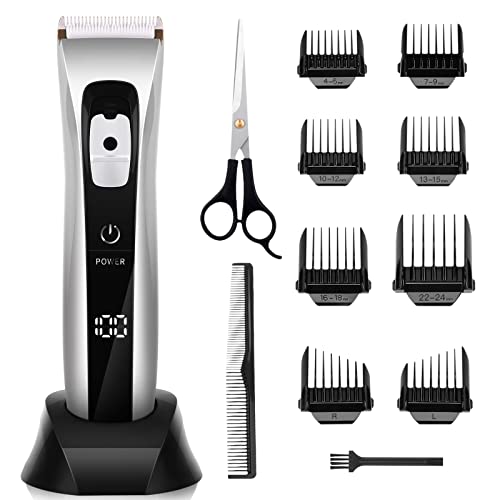 Professional Men's Hair Clipper Electric Beard Trimmer Adjustable Blade Titanium Ceramic with 8 Comb Precision LCD Screen Waterproof (32 mAh)