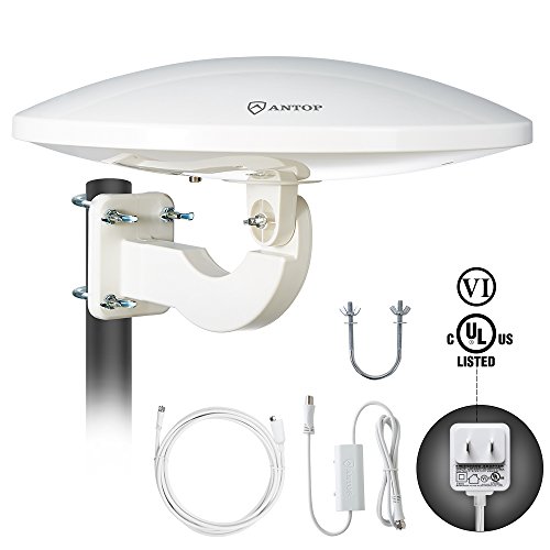 ANTOP 360&deg; Omni-Directional Amplified Outdoor HDTV Antenna 65 Miles Range with Smartpass Amplifier & Built-in 4G LTE Filter Fit Home/RV/Attic Use (33ft Coaxial Cable, 4K UHD Ready)