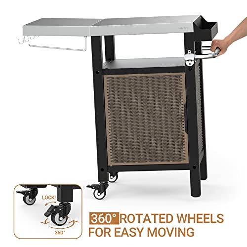 Onlyfire BBQ Storage Trolley, Garden Serving Table with Seasoning Box and Closed Storage Space for BBQ and Outdoor Cooking