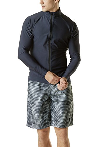 Tesla TM-MSZ03-DGY_2X-Large Men's UPF 50+ Zip Front Long Sleeve Top Rashguard Swimsuit MSZ03