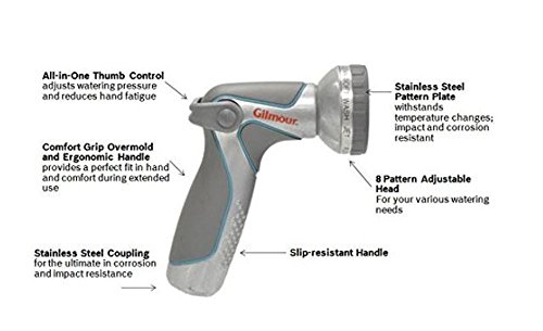 Heavy Duty 10 Pattern Garden Hose Nozzle Hand Sprayer - Metal Watering Nozzle - High Pressure | Thumb Switch Flow Control Spray Attachment | Suitable for Car Wash, Cleaning, Watering Lawn and Garden