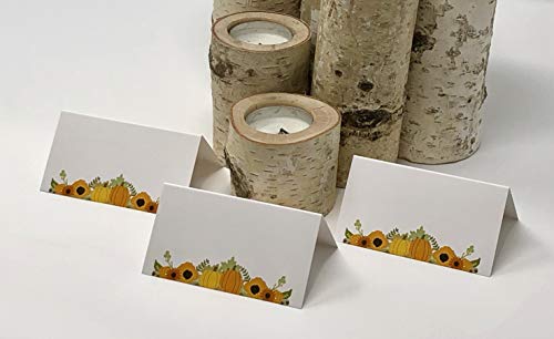 Desert Mercantile Fall Place Cards - 50 Pack - Tented Place Cards with Autumn Theme for Thanksgiving Table, Holiday Buffets, Autumn Weddings. Folded Place Cards are Made of 14 pt. Matte Card Stock.
