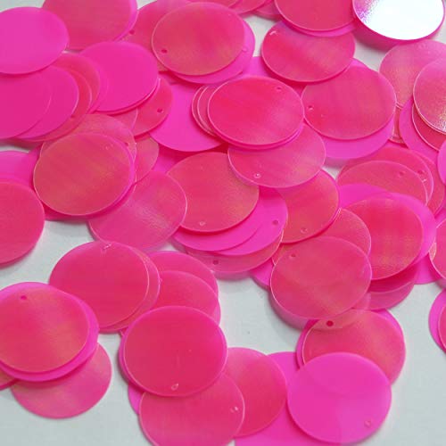 Round Flat Sequin 20mm Top Hole Hot Pink Rainbow Iris Fluorescent Matte Opaque Back Reversible. Couture Paillettes. Made in USA