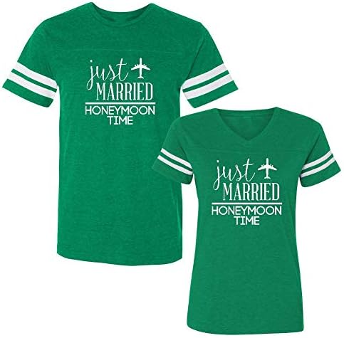 Qutanus Couple Shirts - Just Married Honeymoon Time - Matching Couple Football Shirts
