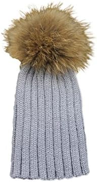Childrens Unisex Outdoor Warm Stylish Winter Beanie Hat with Detacahable Pom Pom and Ribbed Design - Made with Real Fur