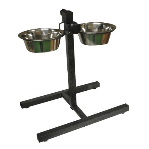 Stainless Adjustable Double Diner Steel Bowls Food Feeding Pet Dog