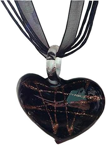 Black and Bronze Striped Glass Heart Pendant on a Black Ribbon Choker CLEARANCE SALE