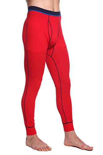 TONLEN Men's Mid-Weight Thermal Pants Cotton Long Johns Long Underwear Red L - Thumbnail 2