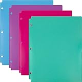 JAM Paper 2 Pocket 3 Hole Punched Plastic Presentation School Folder - Assorted Colors - 4/pack