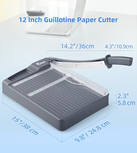 Firbon Guillotina Cortadora de Papel 30 cm, Capacidad de Corte de hasta 12 Hojas A4 80 g/m², con Bloqueo de Seguridad y Regla de Precisión, para Oficina, Escuela, Manualidades y Fotos