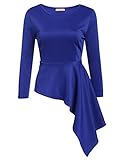 SE MIU Women O-Neck 3 4 Sleeve Solid Slim Fit Asymmetrical Peplum Top