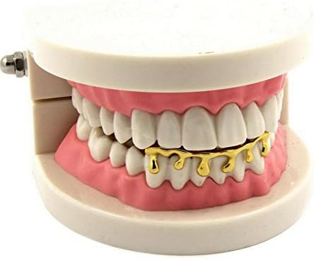 New Custom Fit 14k Gold Plated Drip Teeth Grillz Caps Top &amp; Bottom Grill Set (Gold)