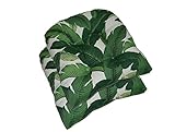 RSH DECOR Set of 2 - Universal Tufted U-Shape Cushions for Wicker Chair Seat - Tommy Bahama Swaying Palms Aloe ~ Green Tropical Palm Leaf