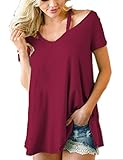 Queensheero Women's Summer Cut Out Short Sleeve T-Shirts V Neck Casual Basic Tee Tops