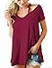 Queensheero Women's Summer Cut Out Short Sleeve T-Shirts V Neck Casual Basic Tee Tops