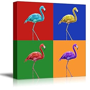 Canvas Wall Art - Multi-Color Pop Art with Flamingo - Giclee Print Gallery Wrap Modern Home Art Ready to Hang - 12" x 12"