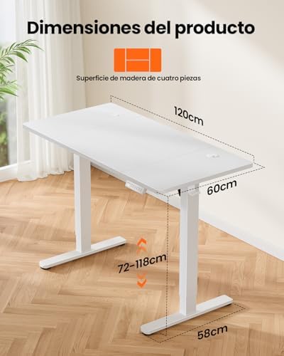 Escritorio Elevable Eléctrico, 120x60cm, Blanco