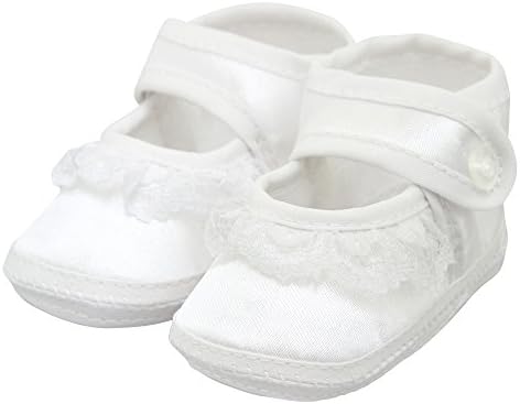 King Bear Baby Girl's Satin Christening Baptism prewalker Shoes/slippers- mary jane style white size 0-3 months