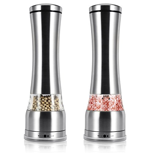 Pepper Grinder - Sea Salt and Pepper Shakers Set of 2, Smooth and Effortless Manual Mills Shakers, Adjustable Coarseness, by ENGIVE