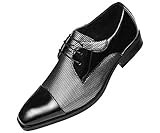 Amali Mens Two Tone Metallic and Black Patent Cap Toe Oxford, Lace-Up Tuxedo Dress Shoe