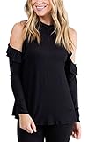 Angashion Women Sexy Turtleneck Cut Out Shoulder Long Sleeve Blouses T-shirt Tops