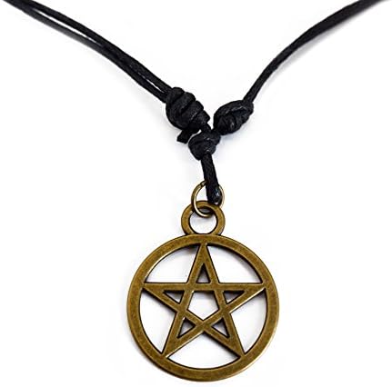 Adeley Mens Womens Pentagram Pagan Star Brass Pendant Charm Adjustable Necklace