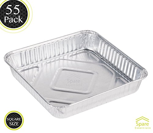 55 PACK - Deli Brownie Pan - Square Baking Pans. Thick Aluminum Foil Cooking Tins. Cake Pans. Durable Quality for Baking, Roasting, Broiling & Cooking. Tasty Brownies and Cakes. SIZE: 8” x 8''