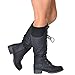 Generation Y Knee High Mid Calf Boots Knitted Calf and Lace Up Zipper Closure Comfort Low Heels Shoes