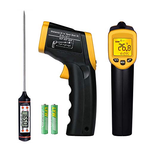Non-Contact Digital Infrared Thermometer - Laser Thermometer Gun -58℉~ 932℉ (-50℃ ~ 500℃) Adjustable Emissivity,Temperature Probe for Cooking/Air/Refrigerator/Freezer (Yellow-2) - Thumbnail 7
