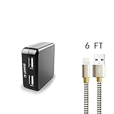 USB Wall Charger ,Aonear 2.4A 12W Rapid Dual USB Travel Wall Charger With 6-feet Long iPhone Lightning Cable for iPhone 7/ 7Plus, 6S/ 6S Plus, 6/ 5S/ SE/5C