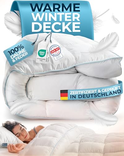Glückstoff® Winterdecke aus Federn und Daunen 155x220cm [Zertifiziert in Deutschland] - Dicke Bettdecke Winter Waschbar - Warme Daunendecke Allergiker - Schlafd