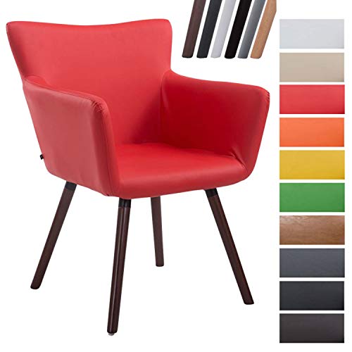 CLP-Sedia-Visitatore-Design-Antwerpen-in-Similpelle-Poltroncina-rtro-con-Schienale-e-Braccioli-Rosso-Colore-Base-Noce