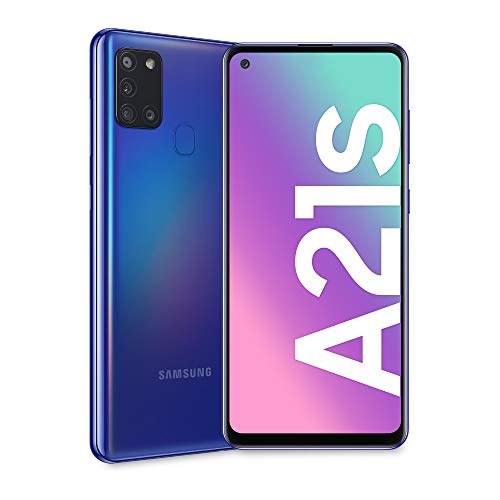 Samsung Galaxy A21s Smartphone, Display 6.5" HD+, 4 Fotocamere Posteriori, 32 GB Espandibili, RAM 3 GB, Batteria 5000 mAh, 4G, Dual Sim, Android 10, Blu