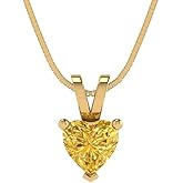 Clara Pucci 14K Yellow Gold Plated Solitaire 18" Box-Chain Necklace - Sterling Silver 0.5ct Heart Cut Citrine Pendant