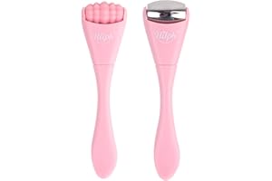 Hilph 2 Pack Mini Ice Roller for Face & Eyes, Portable Eye Roller Set with Stainless Steel and Silicone Head for Puffiness, Puffy Eyes, Facial Massage Tool, Self Care Gifts for Women, Pink