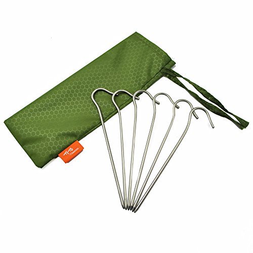 TITOTitanium Shepherd Hook Tent Stakes Tent pegs Tent Stakes Dia 3.5mm and Length 165mm About 8.2G.(6-Pack) (Silver)