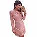 GBSELL Fashion Women Lady Sexy Pink Hollow Lace Long Sleeve Slim Dress Party Evening Dress (Pink, M)