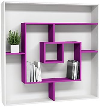 Mia Mobili Trio Labyrinth Modern 6 Shelf Bookshelf (White / Fuchsia)