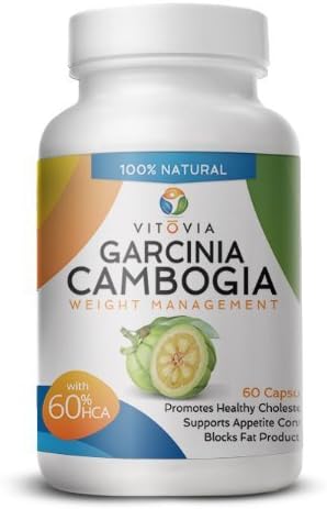 Vitovia Pure Garcinia Cambogia Extract Natural Weight Loss and Appetite Suppressant, Carb Blocker, Diuretic and Weight Loss Supplement CLINICALLY Proven 60% HCA - No Side Efftects - LOSE WEIGHT or YOUR MONEY BACK - Manufactured in a USA GMP Certified Facility and Third Party Tested for Purity - Garcinia Cambogia Reviews (5 BOTTLES)