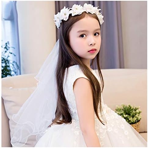 ZGP &Headdress Crown Flower Wreath Corolla Headband Korean Simple Children's Headwear Size Adjustable Princess Veil Long Show Jewelry Wedding Hair Accessories Wedding Crown floral garland (Color : A)