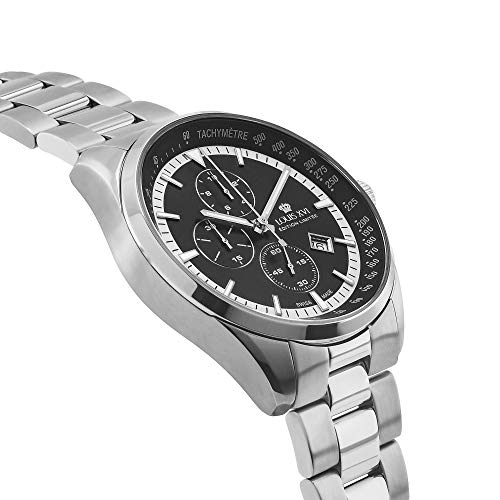 LOUIS-XVI-Herren-Armbanduhr-Varennes-Stahlband-Silber-Schwarz-Chronograph-Analog-Quarz-Edelstahl-915