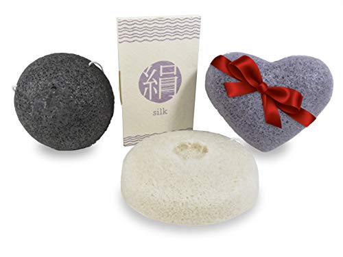 Natural Konjac Facial Sponges (3) Bamboo Charcoal Lavender with Silk Blotting Absorbing Oil Paper 100 Sheets (4 Piece Set) - Thumbnail 4