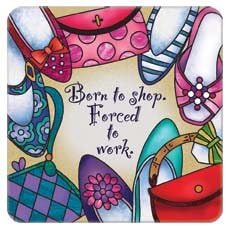 Born to Shop Hand Painted Art Glass Refrigerator Fridge Magnet