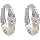 Star Moon Hoop Earrings for Women 925 Sterling Silver Christmas Cartilage Earrings Cubic Zirconia Cosmic Planet Moon Huggie Hoops Earrings Minimalist Ear Jewelry