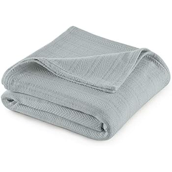 COTTON WOVEN BLANKET BY VELLUX -Natural, Cozy, Warm, Chevron Textured, Pet-Friendly, All-Seasons- Sea Gray Mist-SEAFOAM