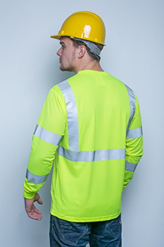 Brite Safety Style 210 Safety Shirt, Hi Vis, Long Sleeve, with Pocket, Lime Yellow Birdseye Knit Fabric, with 3M Scotchlite Reflective Tape, ANSI Class 3 (Medium)