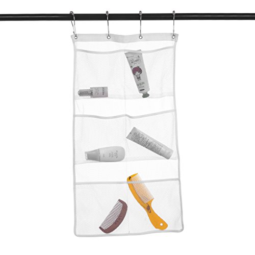 2 Pack Hanging Mesh Shower Caddy Organizer with 6 Pockets, Shower Curtain Rod/Liner Hooks Bathroom Wall Door Organization, Dorm Space Saving, Bathroom Accessories, Bath Toy Organizer Kids with 4 Rings