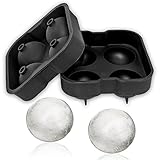 100% Food Grade Silicone Round Ice Ball Maker Trays Large (1.58X1.77 inch),Sphere Ice Cube Tray Mold for Whiskey Glasses,Black Set